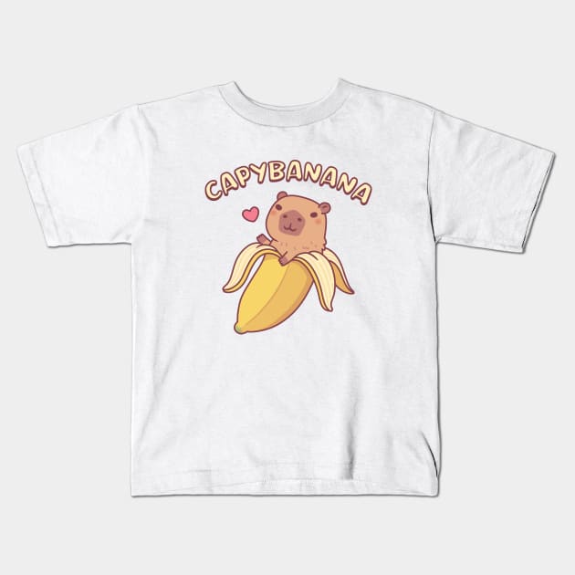 Cute Capybara In Banana Capybanana Funny Pun Kids T-Shirt by rustydoodle